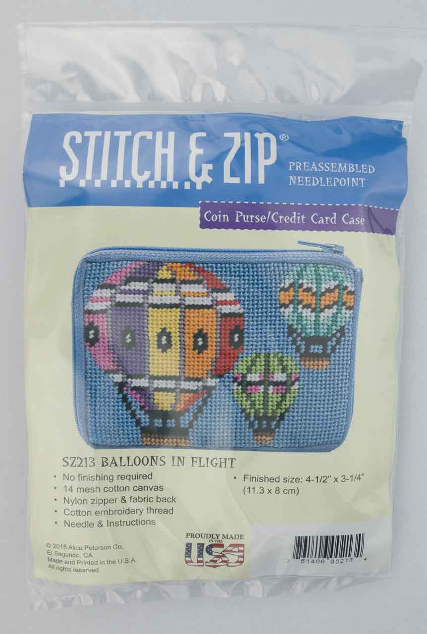 Stitch and Zip Needlepoint Kit SZ213 Balloons in Flight Coin Purse