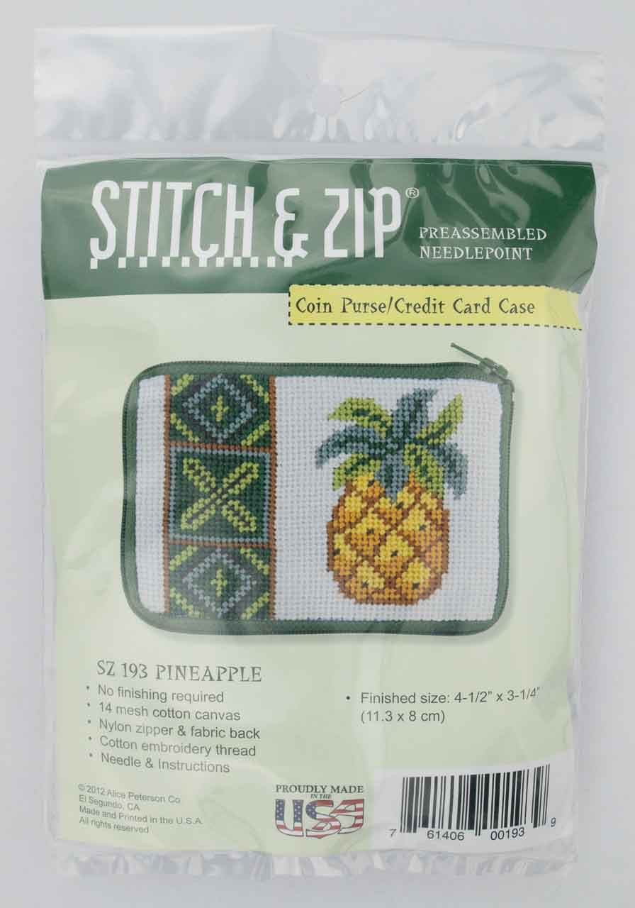 Pineapple Needlepoint Coin Purse- Stitch /& Zip