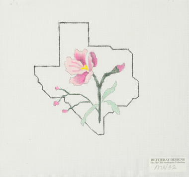 Hand-Painted Needlepoint Canvas - MN32 - Bettieray Designs - Texas and Flower