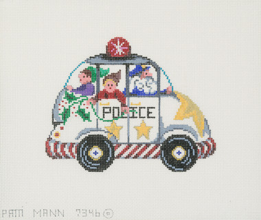 Hand-Painted Needlepoint Canvas - 7346 - Patti Mann - Police Car Santa