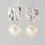 Hammered Silver & Pearl Ear Studs