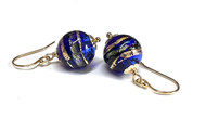 Midnight Blue & Gold Murano Drop Earrings
