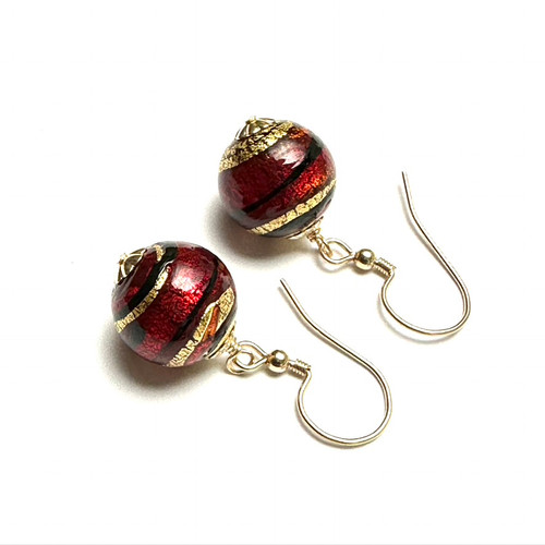 Ruby Red And Gold Murano Earrings