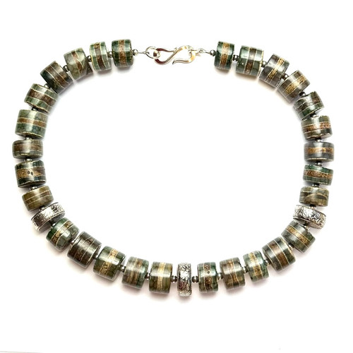 Compressed Agate with Handmade Silver Bead Detail