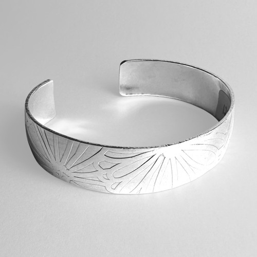 Flower textured ,Sterling Silver, adjustable bangle