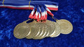 set of 10 gold medals ribbons