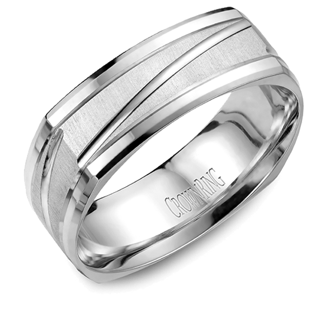 Crown Ring Square 7mm Hammered White Gold Ring WB7909 American