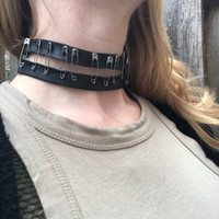 Safety Pin Faux Leather Choker Necklace
