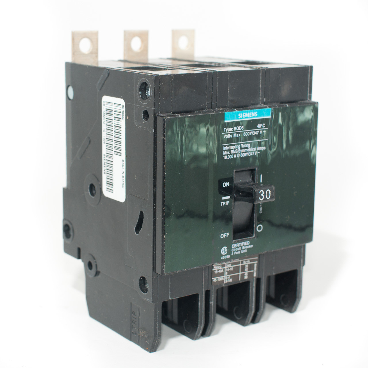 Siemens 30A Three Pole 'BQD6' BoltOn Breaker TremTech Electrical