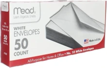 1 Mead 75050 #10 4 1/8 X 9 1/2 Gummed Closure 50 count white envelope
