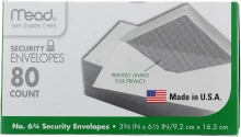 1 X Mead 75212 3 5/8 X 6.5 #6 80 piece/box white envelope