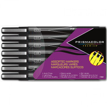 Prismacolor Premier Fineline Art Marker Black 7 Mixed Tip Sizes 005 01 03 05 08 Brush Chisel - Kingpen