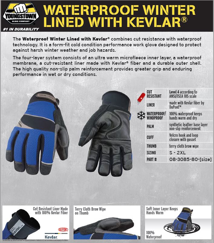 Waterproof Winter Gloves lined with DuPont Kevlar® ANSI Cut Level 4