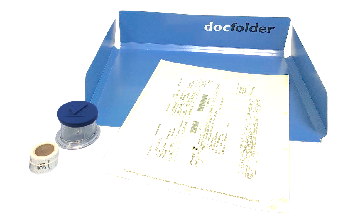 BLUE: Each Kit includes a Dispenser, DocPocket, DocFolder and TWO rolls of stamps.