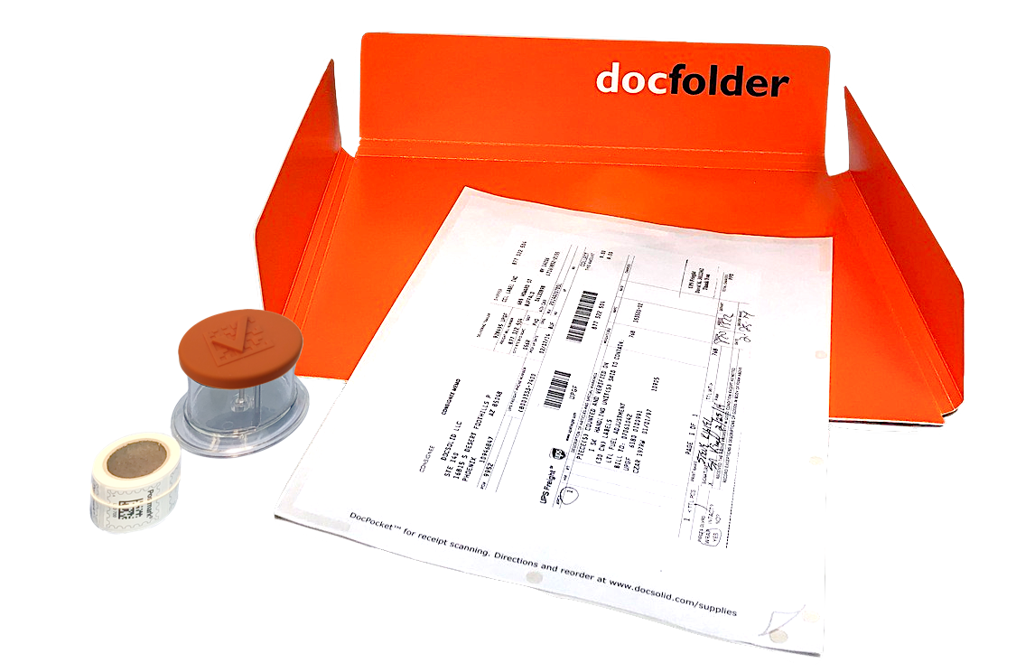 ORANGE: Each Kit includes a Dispenser, DocPocket, DocFolder and TWO rolls of stamps.