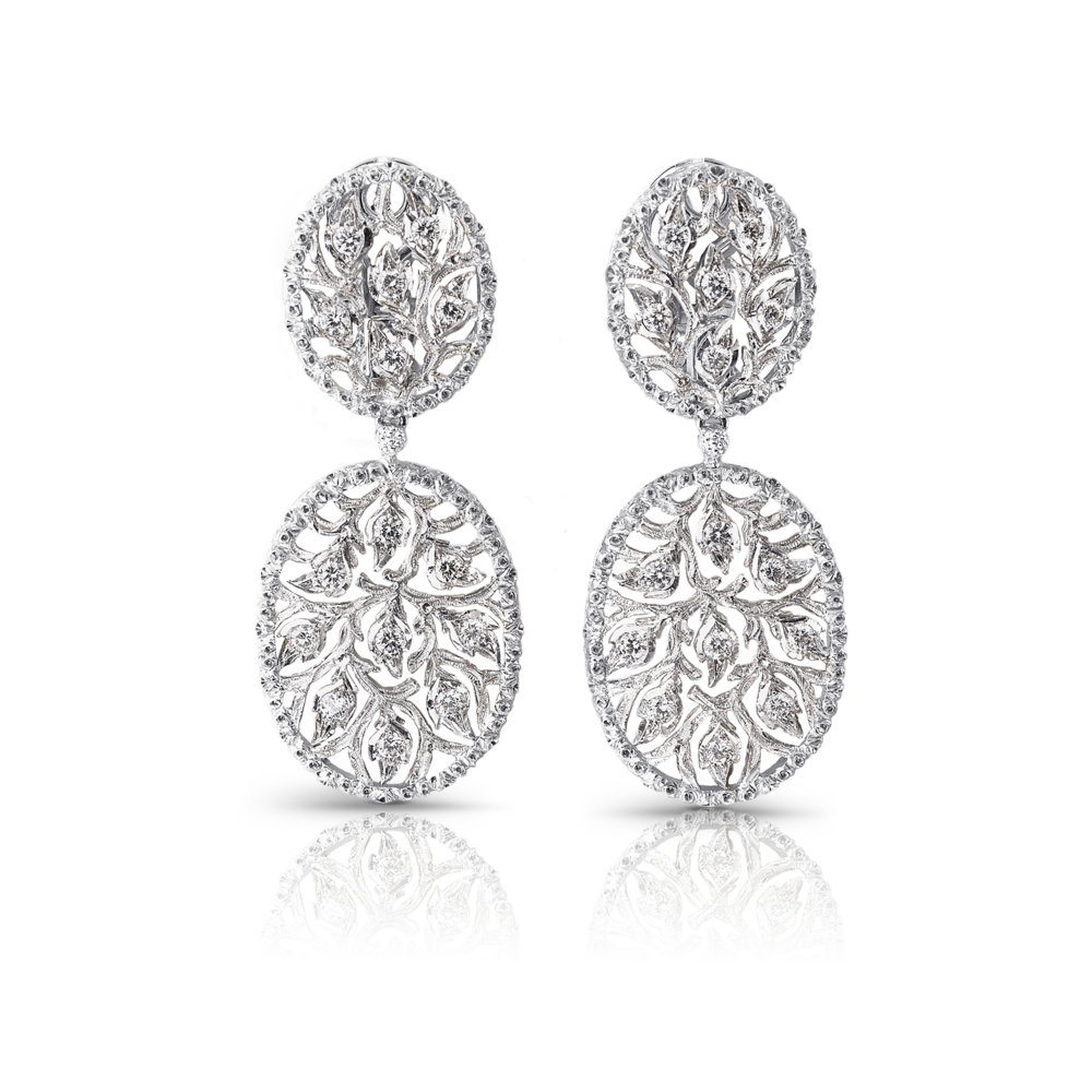 Buccellati Ramage Pendant Earrings w/ Diamonds in 18k White Gold