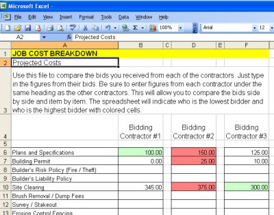 askthebuilder com bid comparison spreadsheet