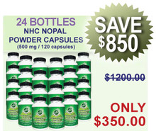 Natural Home Cures Freeze-Dried Nopal Cactus supplement bottle with loose capsules, cactus pads, and ripe prickly pear fruit