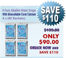Natural Home Cures Pure Alkaline Water Drops With Bioavailable Coral Calcium 4 x (60 Sachets/Package)