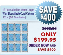 Natural Home Cures Pure Alkaline Water Drops With Bioavailable Coral Calcium 12 x (60 Sachets/Package)