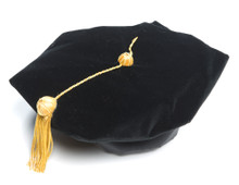 Doctoral Tam Deluxe is a 6-sided tam.  It is adjustable in size and is made with black velvet with gold metallic tassel.