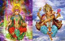 Lakshmi Chakras on one side / and Ganesh Dancing on other side Colourful Art Card