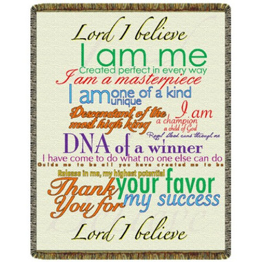 Lord I Believe Tapestry Throw - Multi-colored tapestry on cream background. Can be used as a comfortable throw or as a tapestry wall hanging. 100% cotton. Made in the USA.