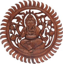 Wood Ganesha Round Wall Hanging