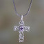 Hand Made Sterling Silver and Amethyst Necklace, 'Balinese Cross'