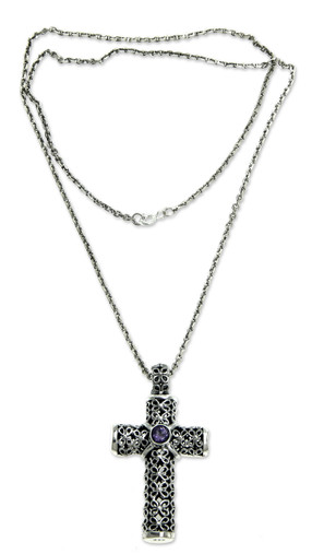 Amethyst Pendant Necklace 'Jasmine Cross'