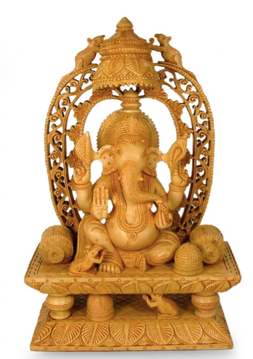 Artisan Crafted Religious Wood Sculpture "Ganesha's Blessing"