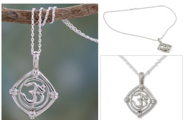 Mantra Prayer - India Mantra OM Silver Necklace - Inner Path