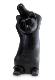 Wood sculpture, 'Black Cat Stretch'