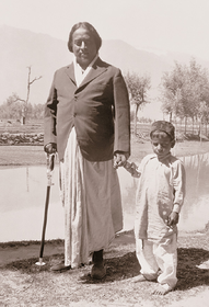 Paramhansa Yogananda With a Boy in India (B&W - 5X7)