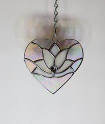 Stained Glass - Heart with Lotus - Iridescent