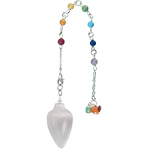 White Selenite Pendulum with Chakra Stones