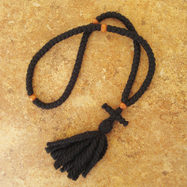 100-knot Greek Prayer Rope - Satin with Olive Wood Beads - St. Paisius  Monastery Gift Shop