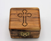 Bethlehem Olive Wood Square Box with Engraved Cross