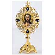 Blue Jeweled Icon Stand - Christ 