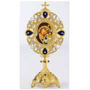 Blue Jeweled Icon Stand - Mother of God of Kazan