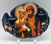 Agate Icon - Sts. Peter and Fevronia of Murom blue 2