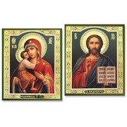 Icon Set - Christ and Theotokos - blue background