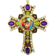 Jeweled Wall Cross - Christ blessing the children