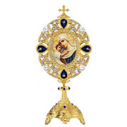 Blue Jeweled Icon Stand - Mother of God