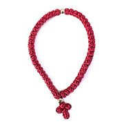 Red Satin 50 knot Prayer Rope with Metal Beads