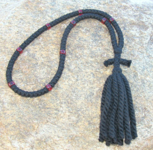 100-knot Russian Prayer Rope - 3 ply with Garnet Beads