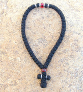 50-knot Greek with Accents - 3 ply with Garnet Bead