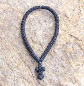 50-Knot Greek Prayer Rope - 2 ply with Black Wood Bead