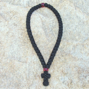 50-Knot Greek Prayer Rope - 3 ply with Garnet Bead