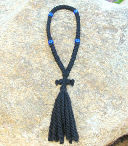 50-Knot Russian Prayer Rope - 3 ply with Blue Beads